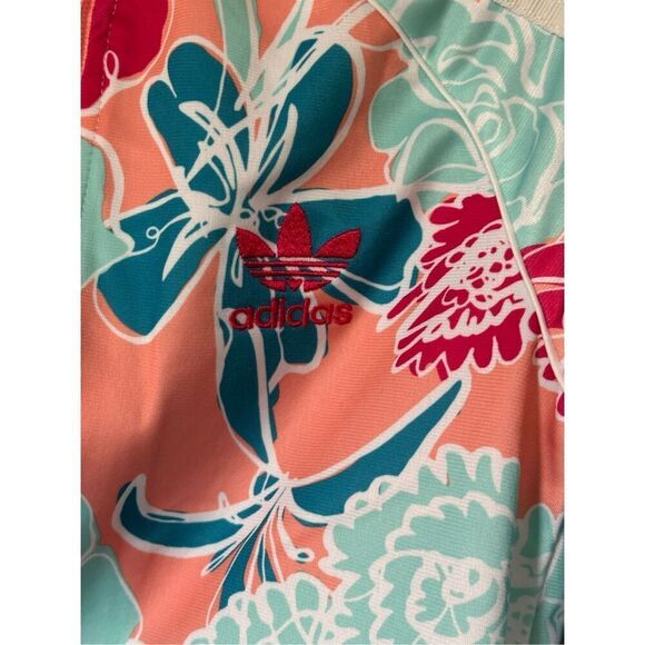 Adidas Trefoil Pink Floral Flower Track Jacket Youth Kids Unisex Sz Small - Picture 3 of 6